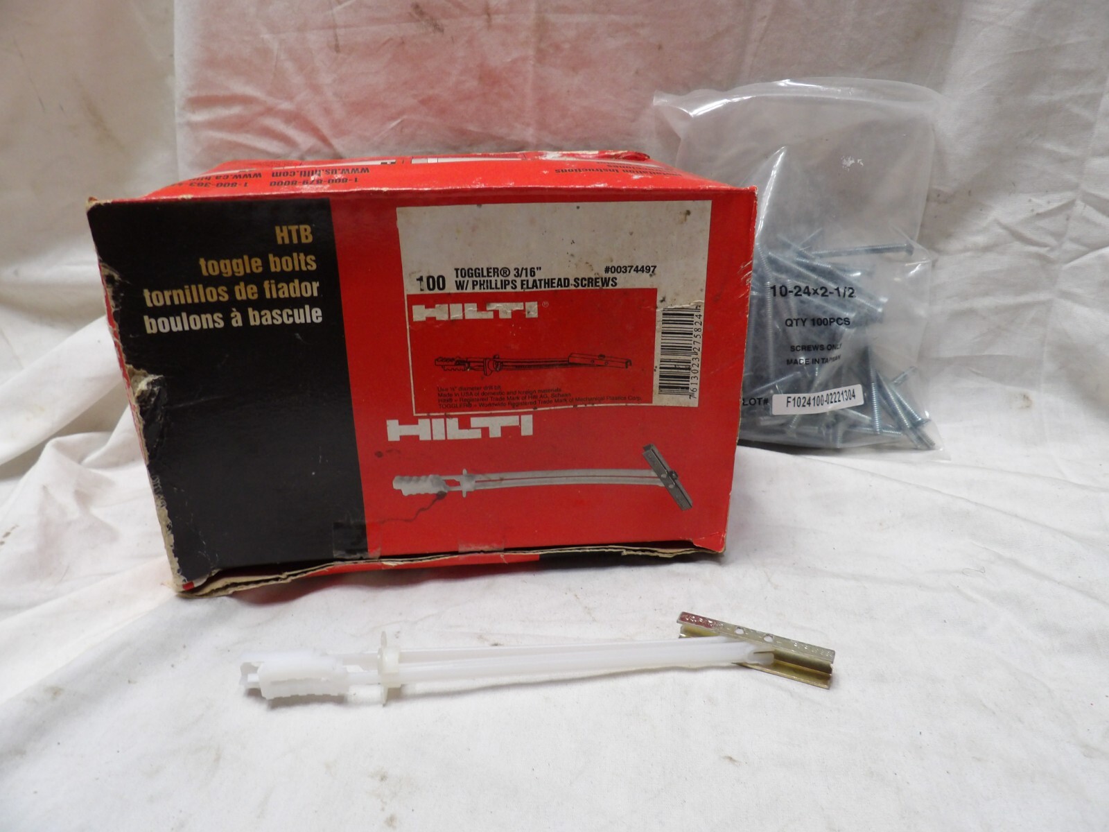 Hilti Toggle Bolts 3/16" with Phillips Flathead Screw 00374497 (Box of