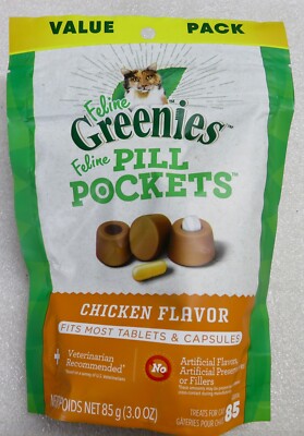 Feline GREENIES - Pill Pockets Chicken - Cat Treats - 3 OZ Bag 8/2025