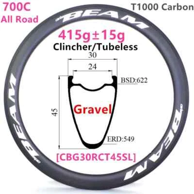 30x45mm 700C Gravel Road Bike Rims Symmetric Clincher Tubeless Bicycle Wheels - Image 1 of 4