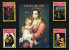 PALAU, SCOTT # 845-849, MNH SET - STAMPS and SOUVENIR SHEET, YEAR 2005 CHRISTMAS