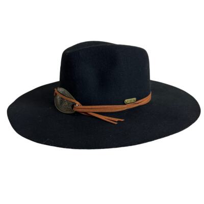 Vintage San Diego Hat Company Felted Wool Floppy Fedora Hat Black $80 San Diego Hat Company Fedora WOOL FELT BELT BUCKLE Band  main image 3