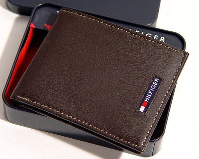 NEW Tommy Hilfiger Men's Brown Genuine Leather Logo Bifold