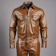 MEN'S GENUINE SOFT BROWN LEATHER CATSUIT OVERALL BODYSUIT JUMPSUIT PARTY DRESS