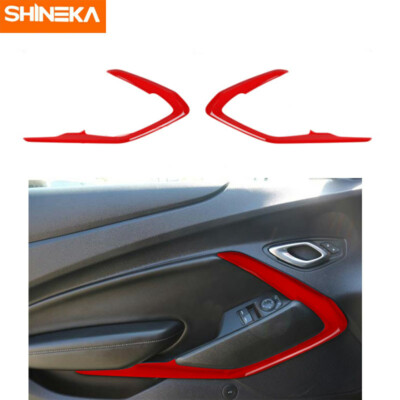 Red Interior Door V Shape Cover Trim Bezel Strip for Chevrolet Camaro 2016+ 2pcs