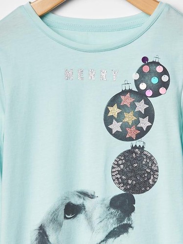 GAP Kids Embellished Sequin Glitter Graphic Blue Dog Tee Shirt Top S 6 7 NWT $25 - Picture 2 of 2