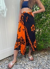 Hawaiian Sarong Orange/Black Hibiscus Cover-up Hawaiian Pareo Beach Luau Dress