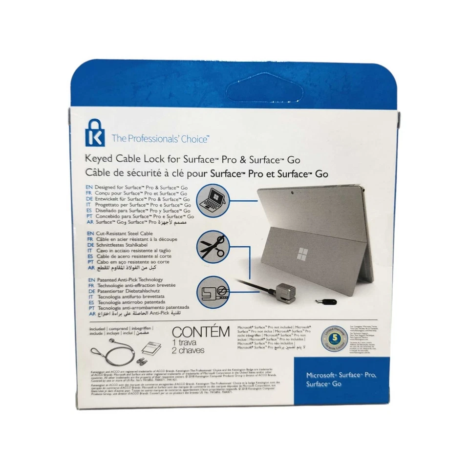 KENSINGTON KEYED CABLE LOCK FOR MICROSOFT SURFACE PRO 7+ 7 6 5 4 GO 2 1 62055 - Image 2 of 4