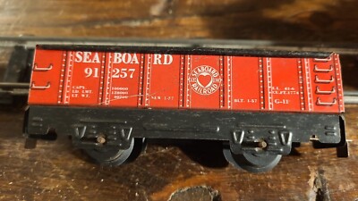 Vintage 0 Guage Marx Model Tin Train Seaboard Railroad 91257 Open Wagon Red