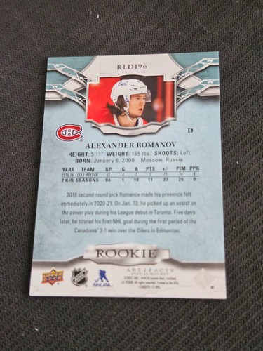 2020-21 UD ARTIFACTS ALEXANDER ROMANOV RED196 #ed 958/999 ROOKIE RC - Picture 2 of 2