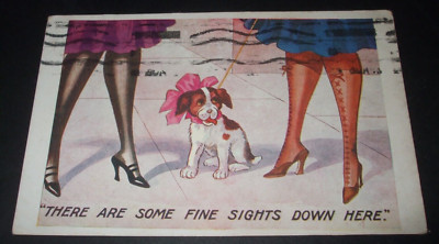 1921 Comic HUND SIEHT UPSKIRT STRÜMPFE DAMEN BEINE EINIGE FEINE ANBLICKE HIER UNTEN