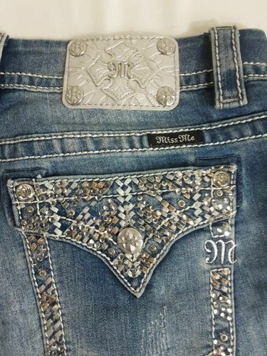 Miss Me Womens Signature Cropped Jeans Blue Medium Wash Embellecido Juniors 31 - Imagen 6 de 11