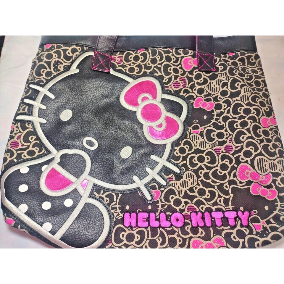 HTF Hello Kitty LoungeFly Black & Pink Tote Bag Leather Accent - Image 2 of 4