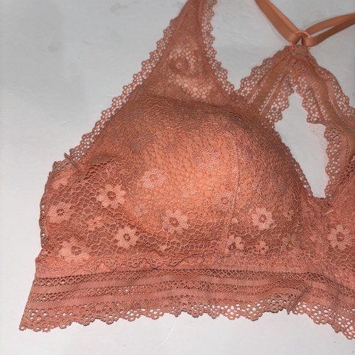Victoria Secret Bralette Size Medium Flower Coral Lace Cris Cross Back - Picture 3 of 8