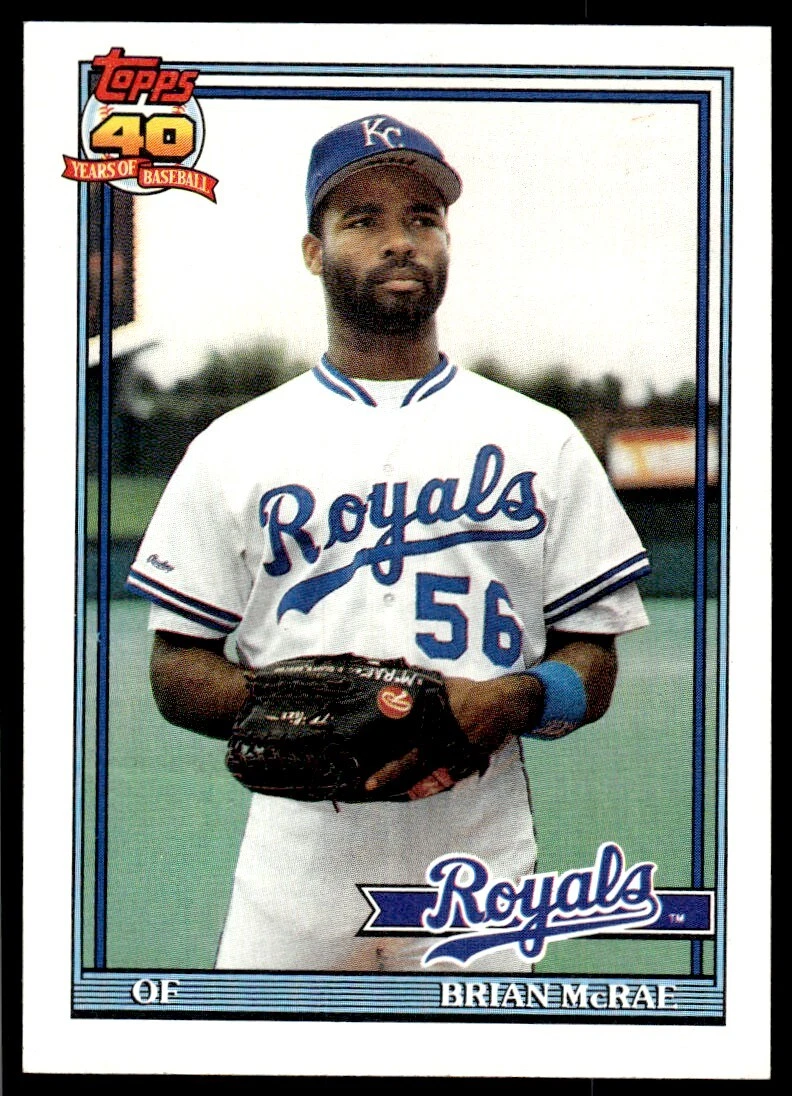 1991 Topps Baseball Card Brian McRae Rookie Kansas City Royals #222