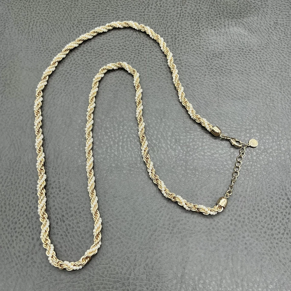 Collar Charter Club Cuerda Tono Dorado Imitación Perla Semilla Cuentas Cadena Retorcida 28" Foto 2 de 4