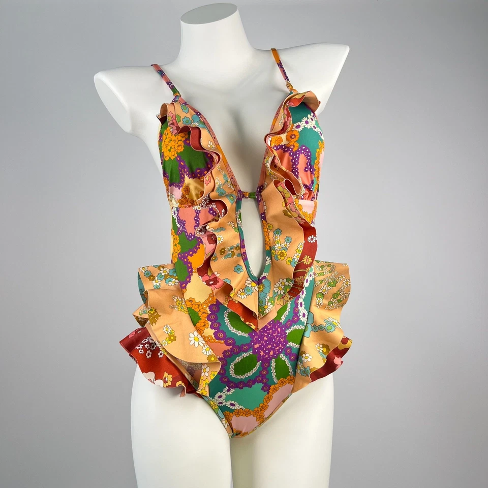 $485 Nuevo sin Etiquetas Traje de Baño Zimmermann Lola Floral con Volantes Una Pieza Talla 2 Multicolor Foto 2 de 4