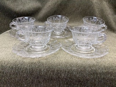 5 Sets Fostoria Meadow Rose Coffee/Tea Cups and Saucer Beautiful Condition
