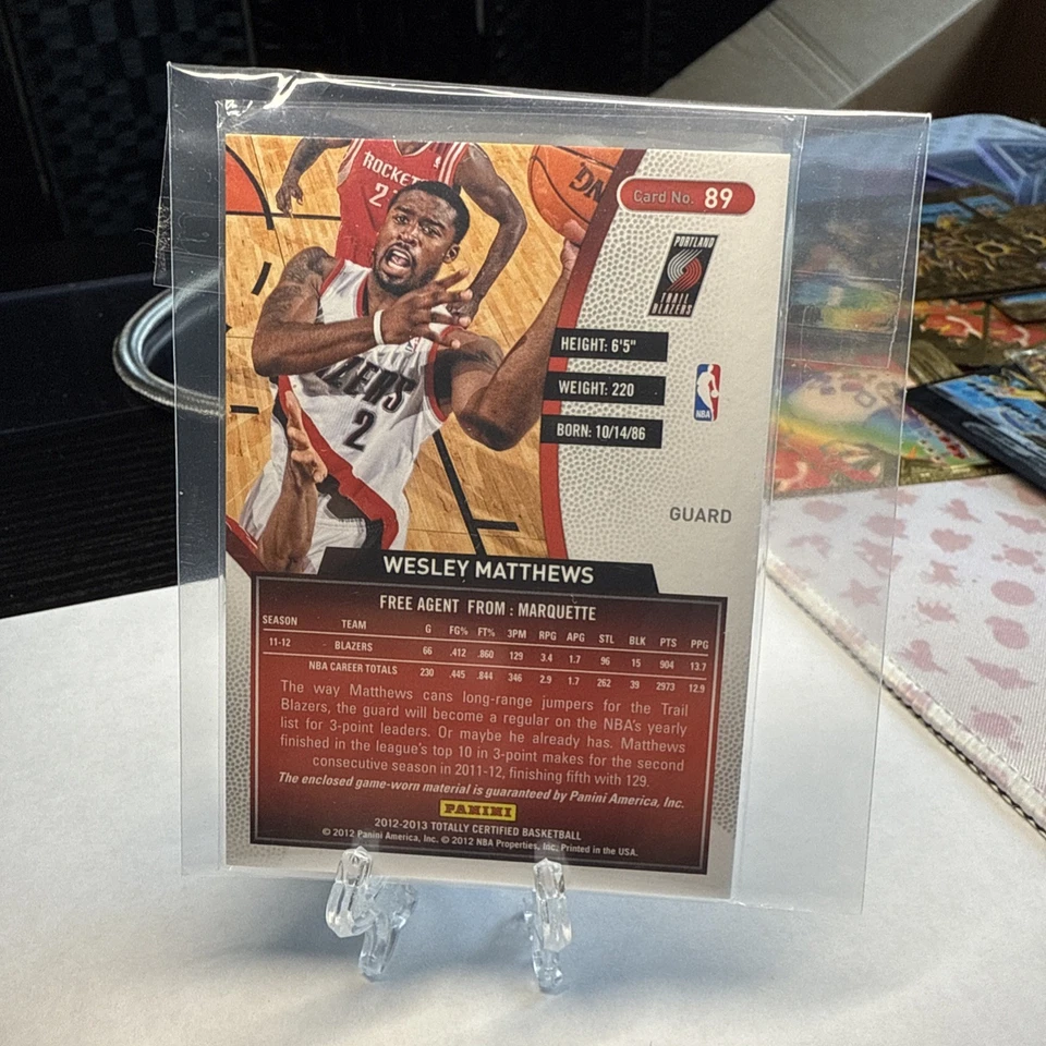 2012-13 Totally Certified Wesley Matthews Game Used Jersey Card Blue #89💥💥💥 - Image 3 of 3