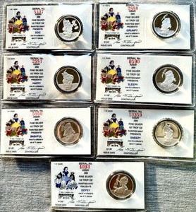 Disney 1/2oz .999 Silver Coins- SET OF ALL SEVEN Dwarfs. 50th Ann. of Snow White