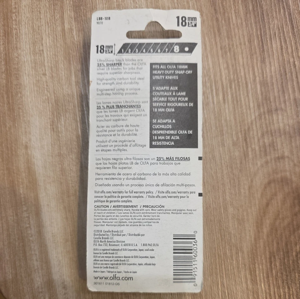 OLFA LBB-10B 18mm Resistente Cuchillas a Presión Ennegrecidas Paquete de 10 Nuevas en Paquete Foto 2 de 2