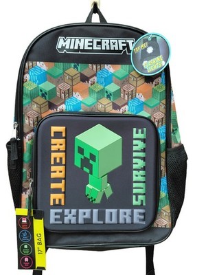 Minecraft Creeper ''Create, Survive, Explore'' 17'' Light Up Backpack. Last 1 Avail