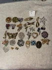 30 Vintage Rhinestone Brooches Costume Jewelry Silver/Gold Tones Lot#1