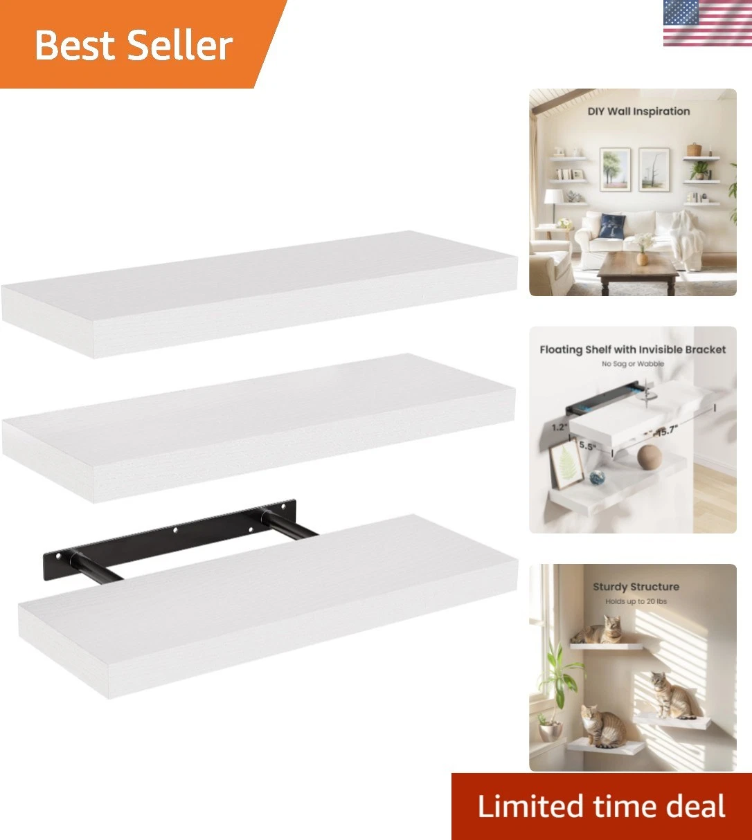 Floating Shelves, Wall Shelves for Bathroom/Living Room/Bedroom/Kitchen Decor...