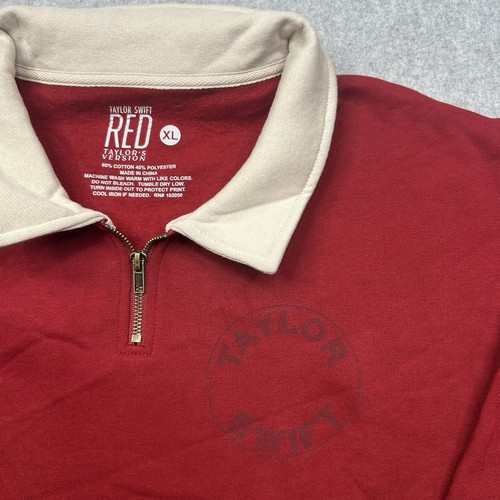 Taylor Swift RED Quarter-Zip Pullover Sweatshirt Size XL Soundtrack Lyrics - Picture 2 of 10