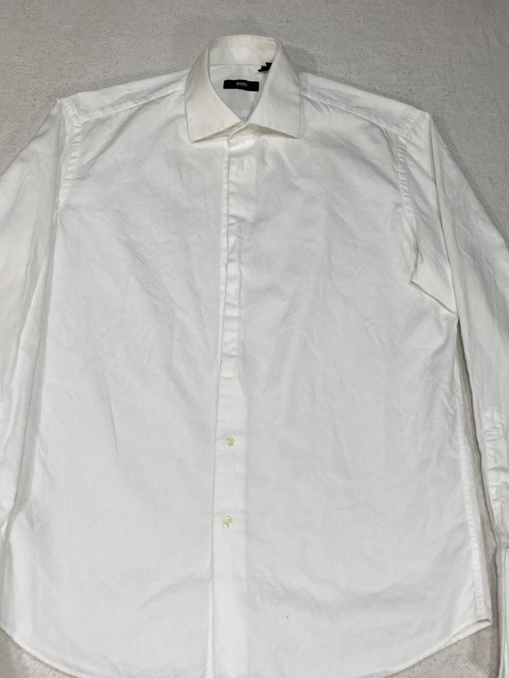 Huge Boss Dress Shirt Mens L 15.5 34/35 White French Cuffs And Placket Twill - Image 3 of 4