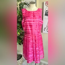 Tahari ASL Pink Sheer Stripe Elegant Feminine Organza Cocktail Party Dress Sz 12