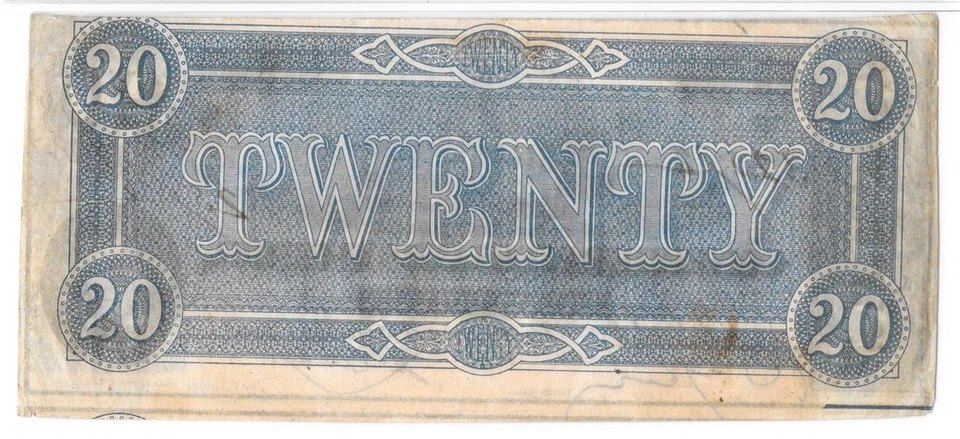 T-67 1864 $20 Confederate CSA Note Orange Shade Graded "Great Color" by PMG AU50 - Image 4 of 4