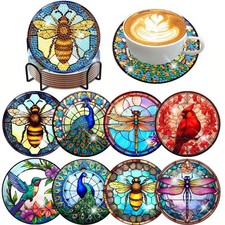 ijbnhd 8 Pcs Animals Diamond Painting Coasters with 3.9X3.9X0.5, Animals-1