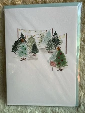 Papyrus Christmas Card  2022 Watercolor Christmas Tree Lot Jewels Traditions