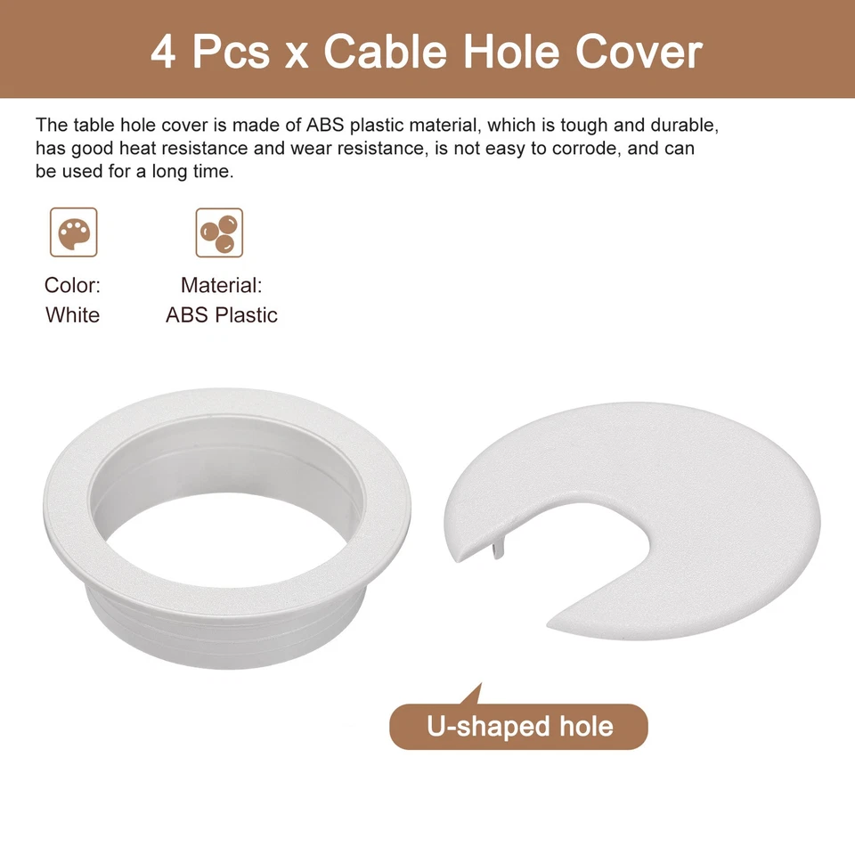 4Pcs 2Inch/50mm Cable Hole Cover ABS Desk Cable Wire Cord Grommet, White Foto 3 de 4