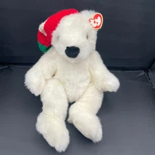 Vintage Ty Classic 14" HOLIDAY BEAR Style 5700 Polar Bear with Hat & Scarf 1997