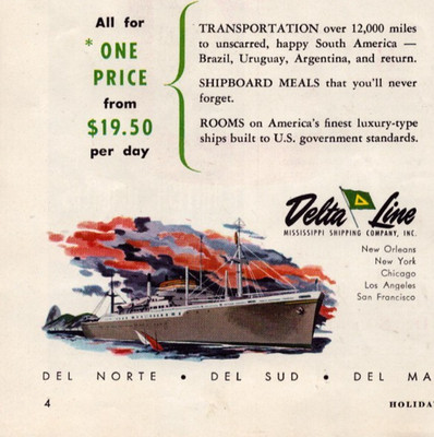 Delta Line Mississippi Shipping 1950 Vintage Print Ad Del Norte Del Sud Del Mar