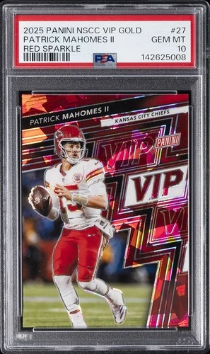 2025 PANINI NSCC VIP GOLD RED SPARKLE #27 PATRICK MAHOMES II 52/99 PSA 10