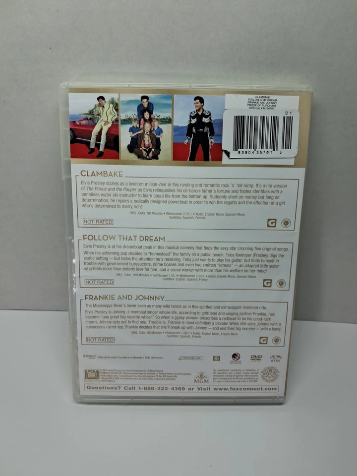 Elvis Pressley 3 Dvd Set Clambake-Follow That Dream- Frankie And Johnny - Image 2 of 4