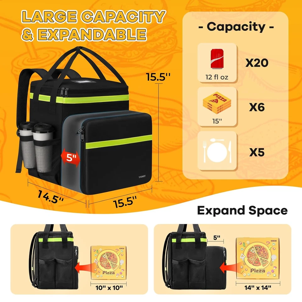 Ytonet Food Delivery Backpack with 7 Cup Holders, Extra Large Insulated Delivery - Image 2 of 4