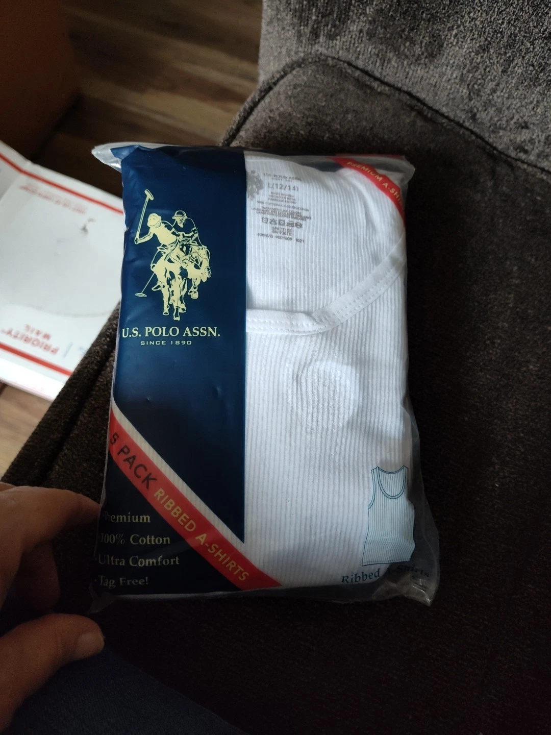 Five Pack Of Boys Size 12-14 Large Ribbed A Shirts