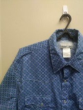 Vtg Wrangler Diamond Pattern Western Cowboy Pearl Snap Shirt S Large, Blue/Green