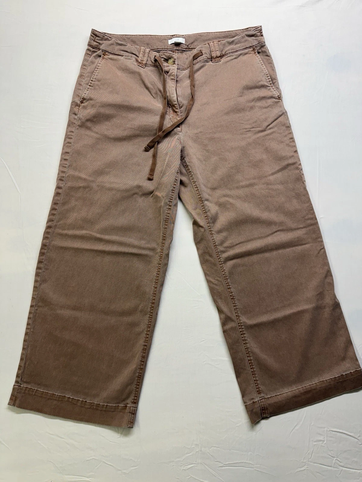 J Jill Women’s Brown Khaki Wide Leg Cropped Pants Capri drawstring Size 12