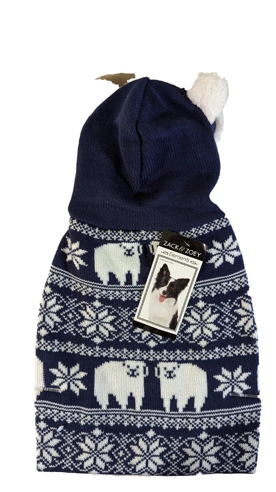 Jaqueta suéter com capuz para cachorro Zach & Zoey azul ursos polares neve tamanho pequeno e X-pequeno - Imagem 2 de 2