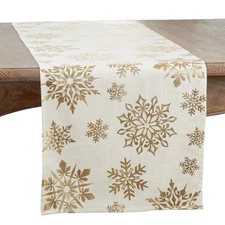 SARO LIFESTYLE Naledi Collection Foil Print Snowflake Table Runner, 16"x72",Gold