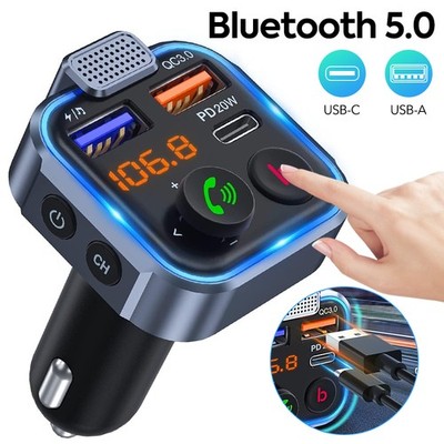 Car Wireless Bluetooth 5.0 FM Transmitter PD 20W+ QC3.0 Fast Charger Mp3 Player