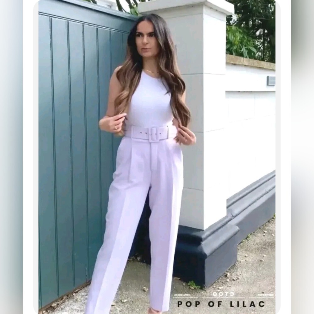ZARA WOMEN'S NWT BELTED HIGH-WAISTED PANTS LILAC PURPLE SIZE