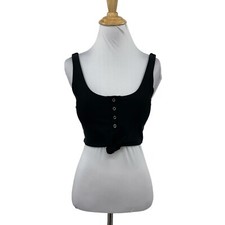 Zaful Tankini Womens 4 Black Scoop Neck Snap Button Knot Front Hem Cropped Top