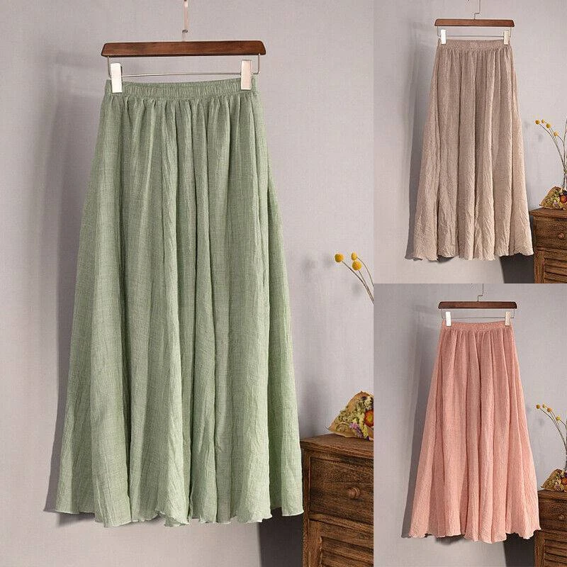Women Summer Dress Maxi Beach Elastic Waist Solid Skirt Long Pleated Refreshing
Opens in a new windo