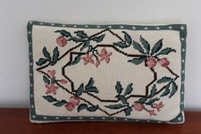 Floral Needlepoint Throw Pillow with Flower and Leaf Fabric on Back Two Sided