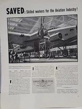 1940 Liberty Mutual Insurance Fortune WW2 Print Ad Q3 Aviation Factory Airplane
